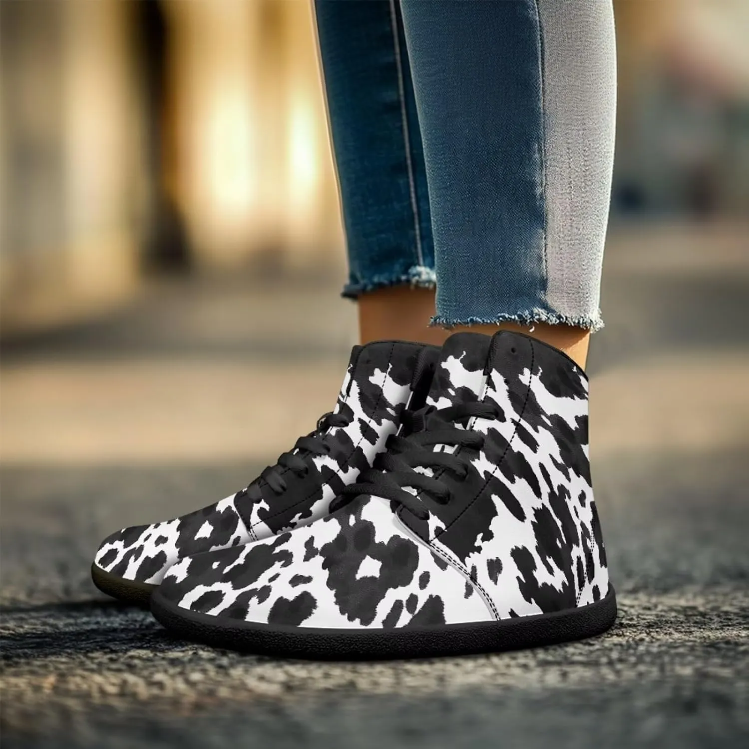 Howilath Leopard Print High Top Shoes Zero Drop Sneaker Mens Wide Toe Walking Shoes Minimalist Barefoot Shoes