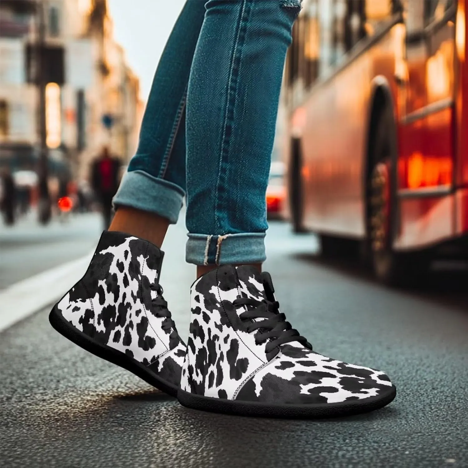 Howilath Leopard Print High Top Shoes Zero Drop Sneaker Mens Wide Toe Walking Shoes Minimalist Barefoot Shoes