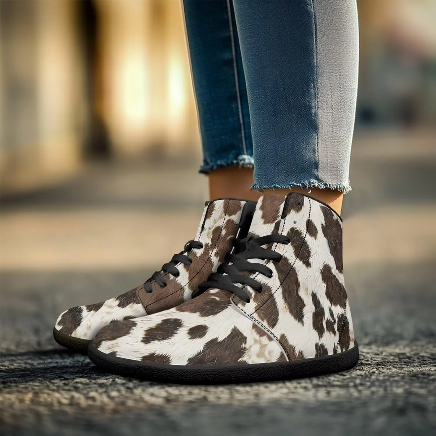 Howilath Leopard Print High Top Shoes Zero Drop Sneaker Mens Wide Toe Walking Shoes Minimalist Barefoot Shoes