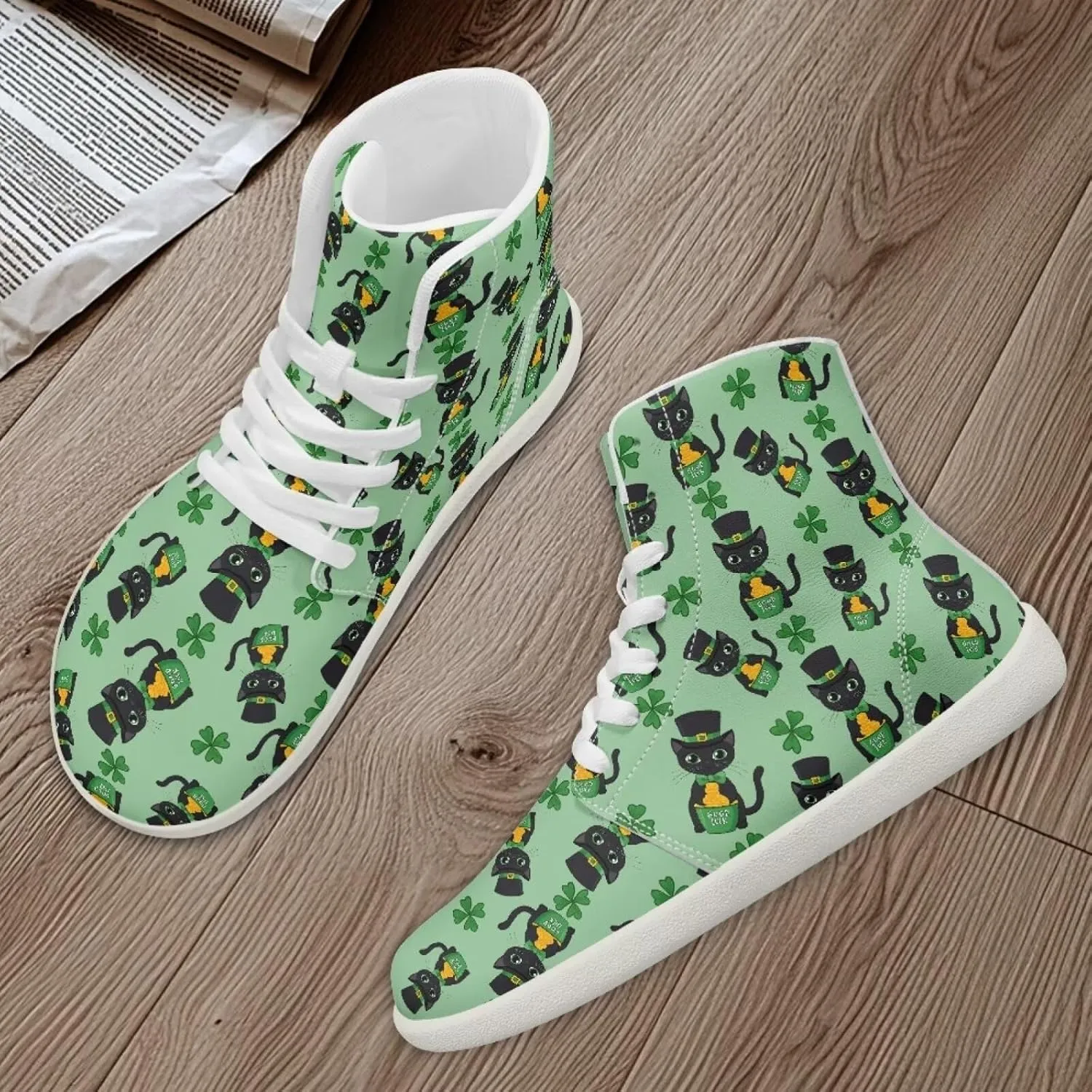 Howilath St. Patrick's Day Barefoot High Top Shoes Men Anti-Skid Sneaker, Wide Toe Box Running Shoes