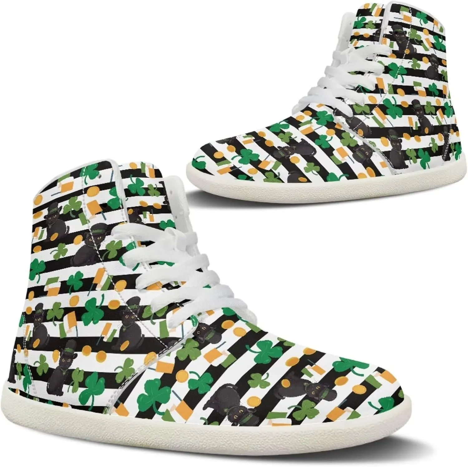 Howilath St. Patrick's Day Barefoot High Top Shoes Men Anti-Skid Sneaker, Wide Toe Box Running Shoes