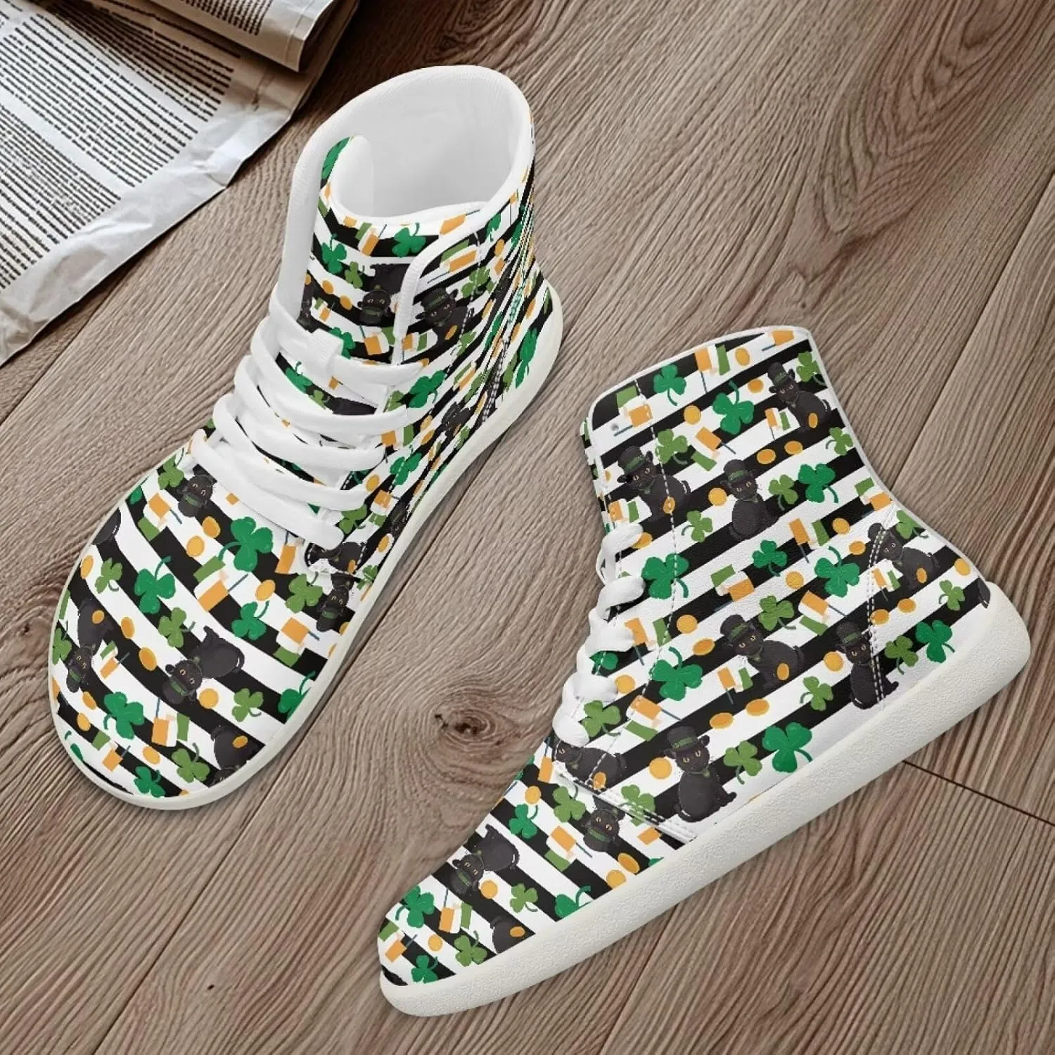Howilath St. Patrick's Day Barefoot High Top Shoes Men Anti-Skid Sneaker, Wide Toe Box Running Shoes