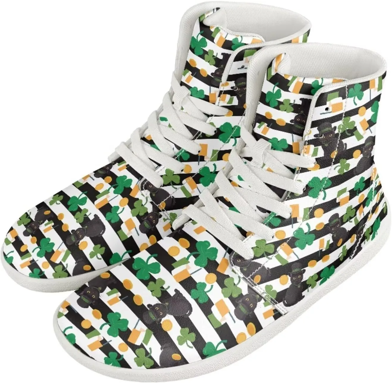Howilath St. Patrick's Day Barefoot High Top Shoes Men Anti-Skid Sneaker, Wide Toe Box Running Shoes