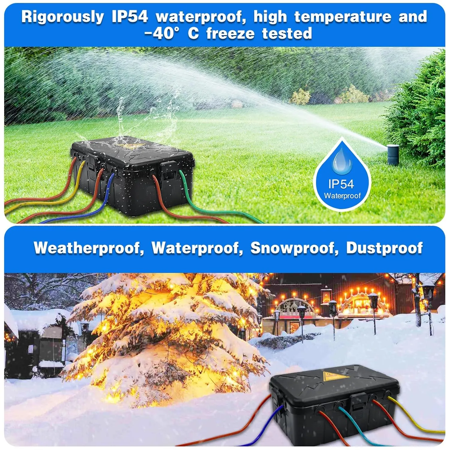 Hrensaw Large Outdoor Electrical Box Waterproof(12.5x8.5x5inch),IP54 Waterproof Outdoor Outlet Covers,Weatherproof Extension Cord Covers Protect Outlet,Plug,Timer,Power Strip,Holiday Light,Black