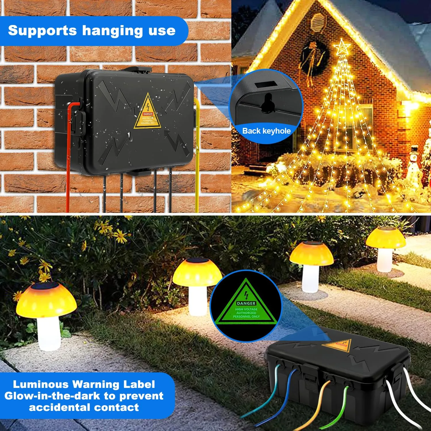 Hrensaw Large Outdoor Electrical Box Waterproof(12.5x8.5x5inch),IP54 Waterproof Outdoor Outlet Covers,Weatherproof Extension Cord Covers Protect Outlet,Plug,Timer,Power Strip,Holiday Light,Black