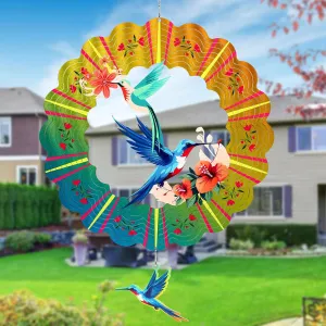 Hummingbird Metal Wind Spinners, for Women Mom Grandma Wife Men, 12 inch 3D Stainless Steel Hanging Wind Spinner for Outdoor Indoor Yard Art Garden Christmas Decorations