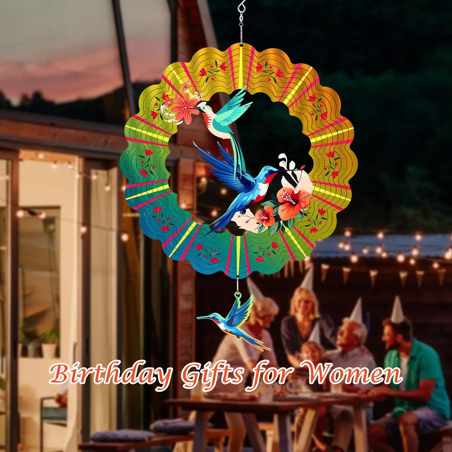 Hummingbird Metal Wind Spinners, for Women Mom Grandma Wife Men, 12 inch 3D Stainless Steel Hanging Wind Spinner for Outdoor Indoor Yard Art Garden Christmas Decorations