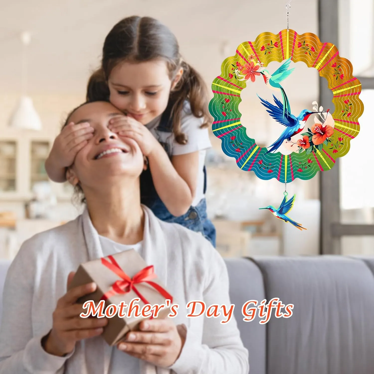Hummingbird Metal Wind Spinners, for Women Mom Grandma Wife Men, 12 inch 3D Stainless Steel Hanging Wind Spinner for Outdoor Indoor Yard Art Garden Christmas Decorations