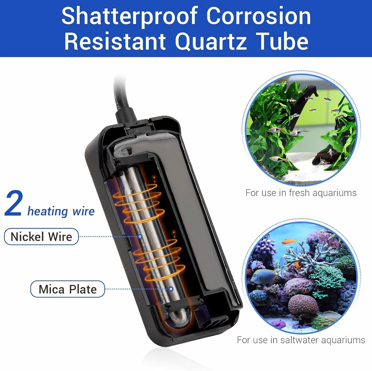 hygger Small Submersible Aquarium Heater 50W Mini Betta Fish Tank Heater with Thermostat for 0.5-2.5 Gallon Saltwater Freshwater