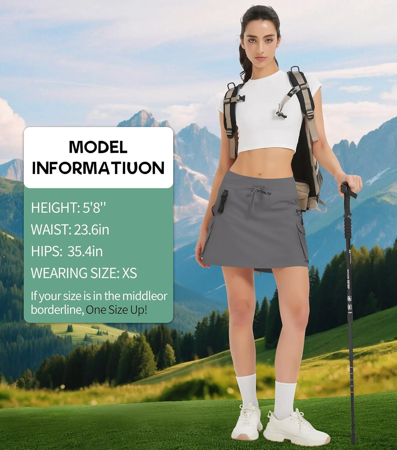 Idtswch Women's 16" High Waisted Hiking Cargo Skort with Zipper Pockets - Quick Dry Golf & Workout Skirt
