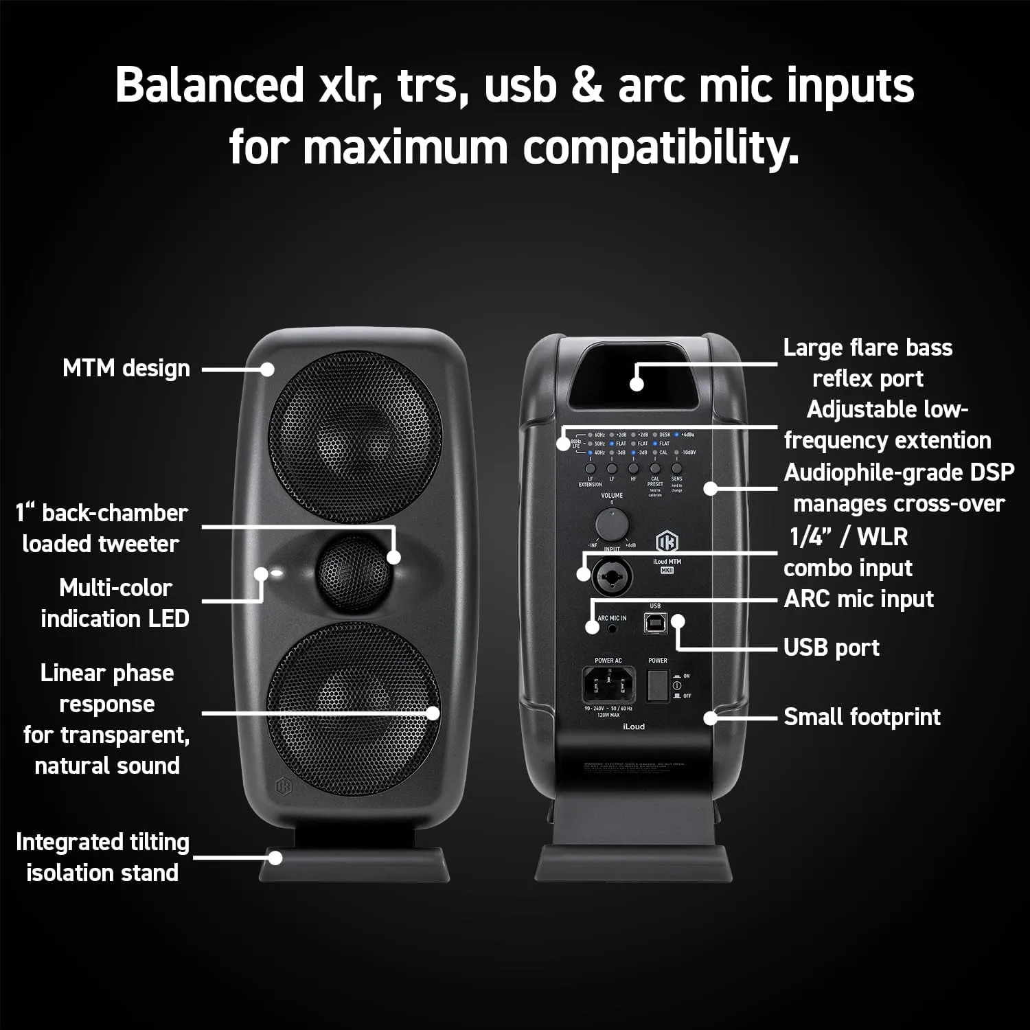 IK Multimedia iLoud MTM MKII (Single Speaker) Compact Studio Monitor with Built-in ARC Room Correction, 100W RMS high-Performance Desktop Speaker, Computer Speakers and pc Speakers use and DJs