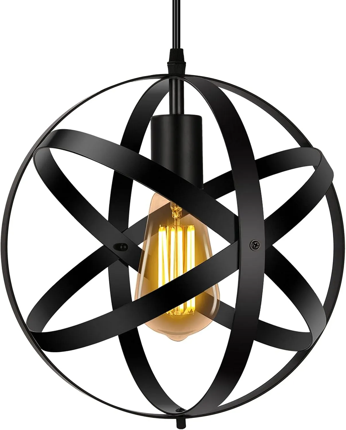 Industrial Black Pendant Light, Vintage Spherical Pendant Light Fixtures, Metal Globe Hanging Lamp Light Fixture, Changeable Pendant Lighting for Kitchen Island Bedroom Dining Room Farmhouse