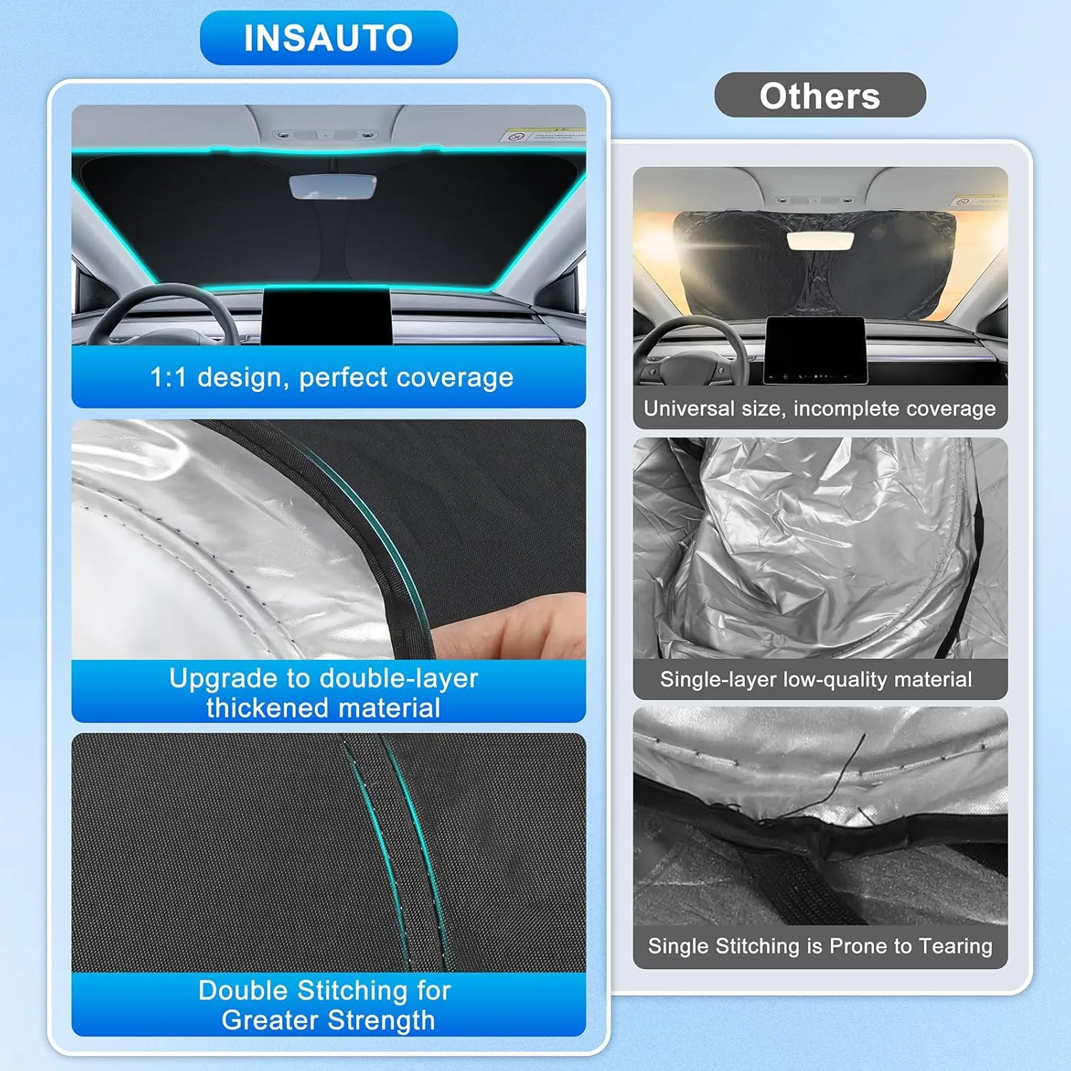 INSAUTO Foldable Windshield Sun Shade for Toyota Tundra 2007-2021, Heat & UV Protection Car Sunshade with Storage Bag, Keep Interior Cool & Easy Installation
