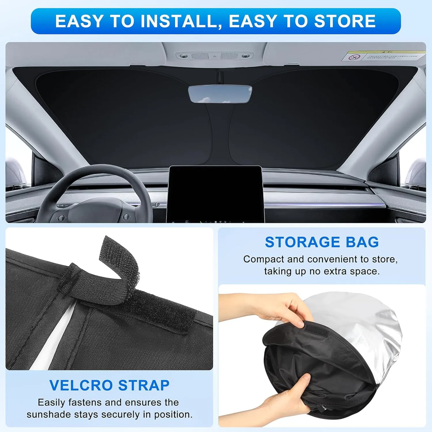 INSAUTO Foldable Windshield Sun Shade for Toyota Tundra 2007-2021, Heat & UV Protection Car Sunshade with Storage Bag, Keep Interior Cool & Easy Installation