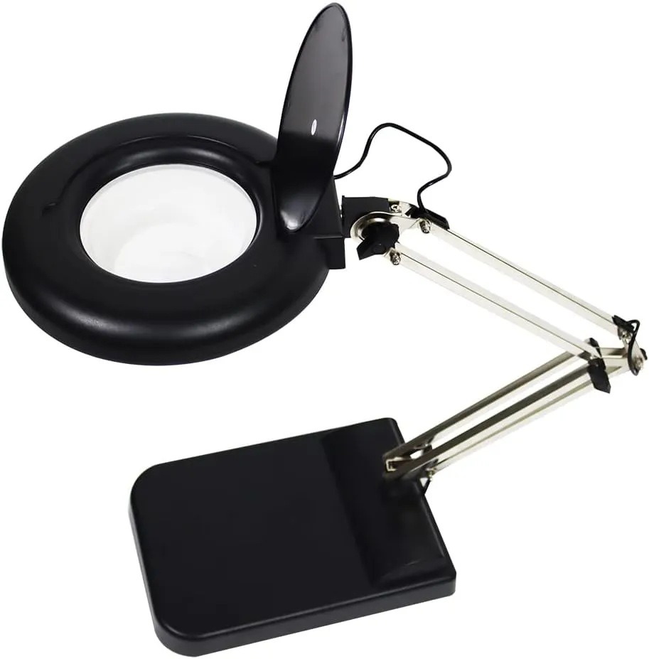 INTBUYING 110V 30X Magnifier Light Amplification LED Daylight Bright Magnifying Glass Black Adjustable Table Magnifier Lamp 12W for Reading Working Crafts Workbench