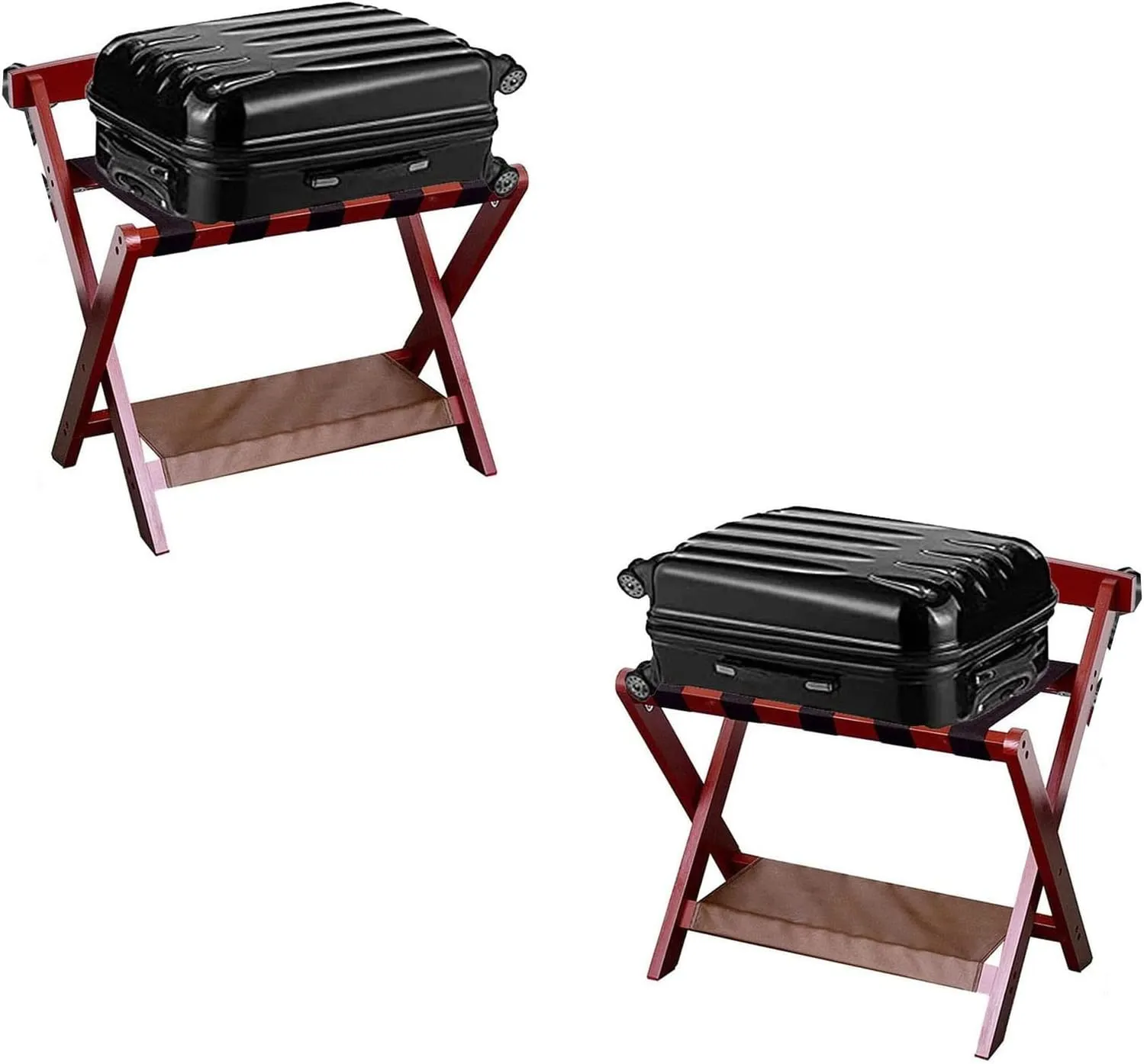 IOCCIOBB 2Pcs Classic Luggage Rack - Foldable Luggage Rack, Made of Solid Hardwood, Easy to Assemble, for Home, Bedroom and Travel (Color : Wine Red)