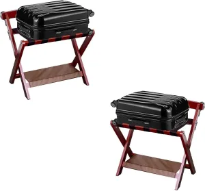 IOCCIOBB 2Pcs Classic Luggage Rack - Foldable Luggage Rack, Made of Solid Hardwood, Easy to Assemble, for Home, Bedroom and Travel (Color : Wine Red)