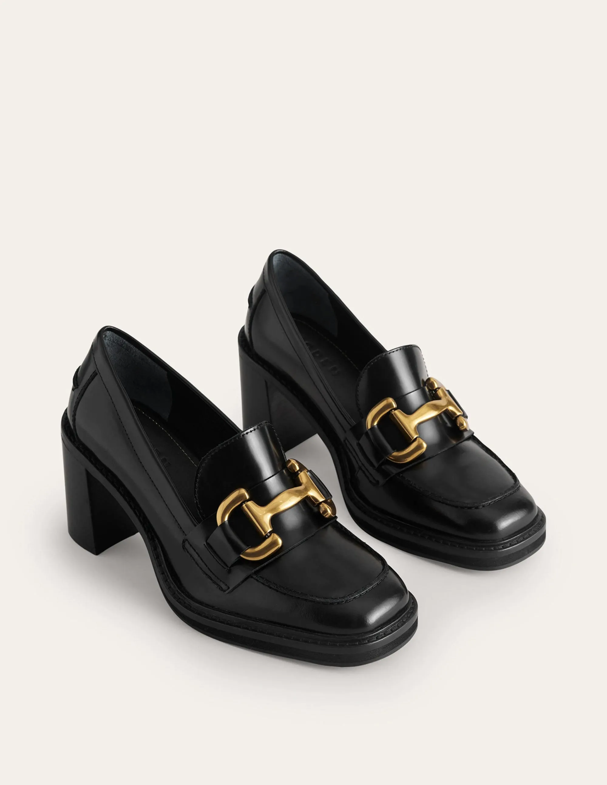 Iris Absatz-Loafer mit Trensendetail-Schwarzes Kalbsleder