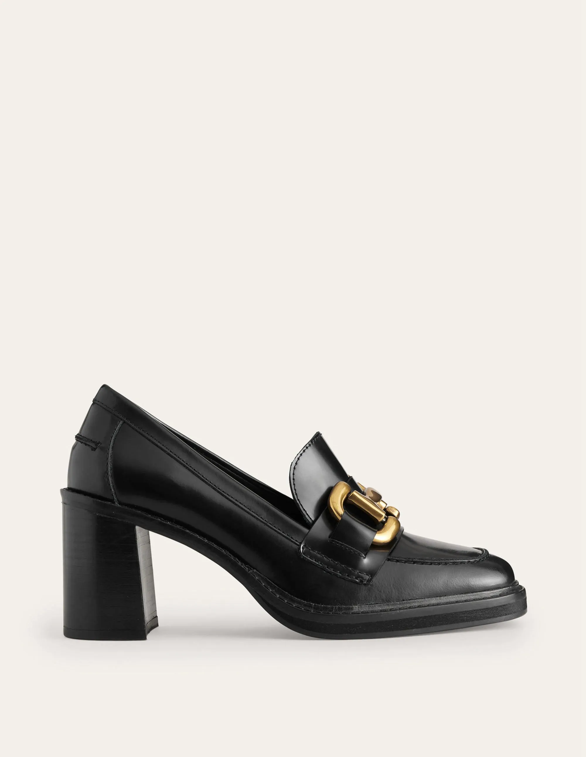 Iris Absatz-Loafer mit Trensendetail-Schwarzes Kalbsleder