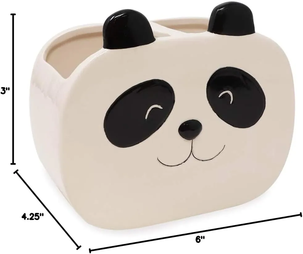 Isaac Jacobs Black and White Ceramic Panda Makeup Brush Holder, Multi-Purpose 2-Section Organizer. Bathroom, Kitchen, Bedroom, Office Décor (2-Section Cup, Panda)
