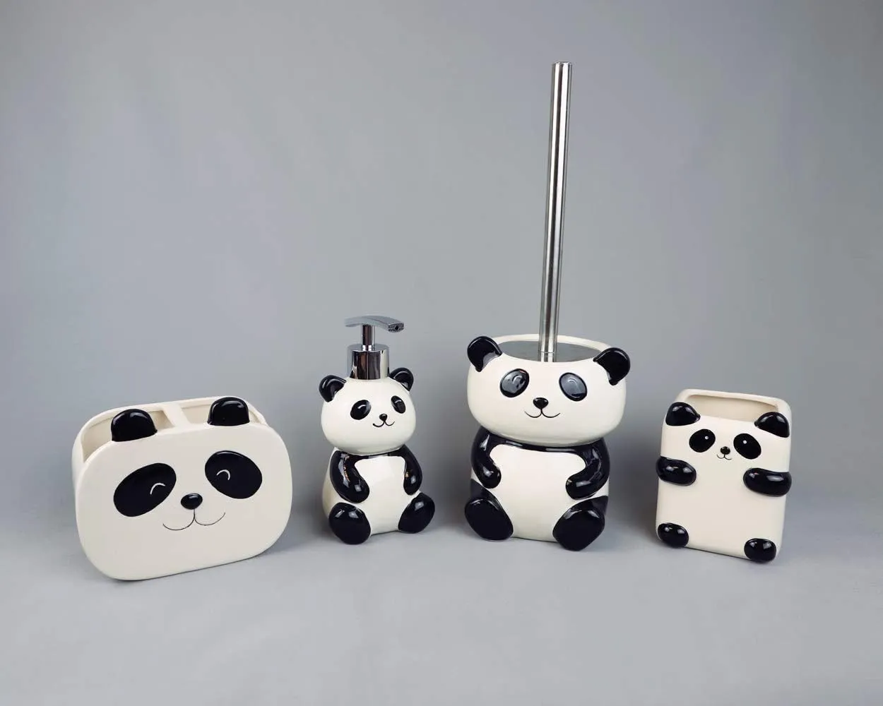 Isaac Jacobs Black and White Ceramic Panda Makeup Brush Holder, Multi-Purpose 2-Section Organizer. Bathroom, Kitchen, Bedroom, Office Décor (2-Section Cup, Panda)