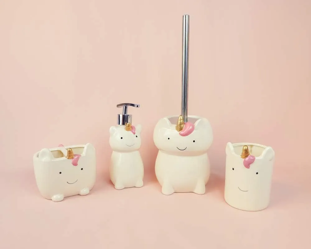 Isaac Jacobs White Ceramic Unicorn Makeup Brush Holder, Multi-Purpose 2-Section Organizer. Bathroom, Kitchen, Bedroom, Office Décor (2-Section Cup, Unicorn)