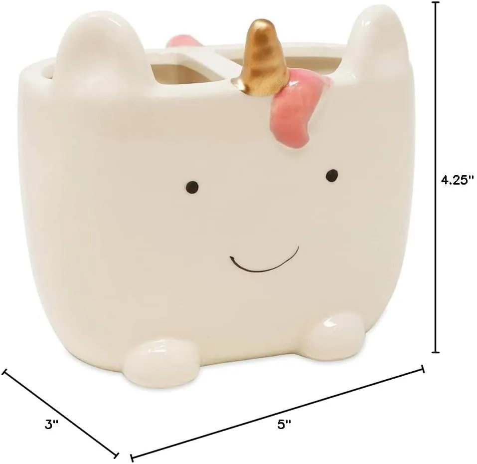 Isaac Jacobs White Ceramic Unicorn Makeup Brush Holder, Multi-Purpose 2-Section Organizer. Bathroom, Kitchen, Bedroom, Office Décor (2-Section Cup, Unicorn)