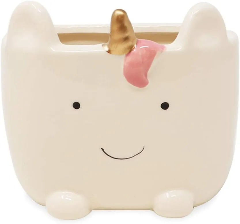Isaac Jacobs White Ceramic Unicorn Makeup Brush Holder, Multi-Purpose 2-Section Organizer. Bathroom, Kitchen, Bedroom, Office Décor (2-Section Cup, Unicorn)