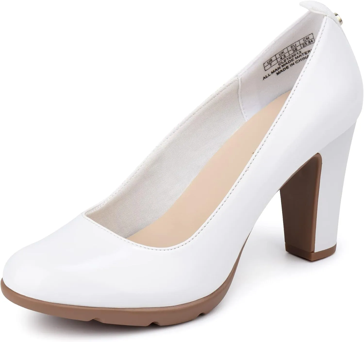 JENN ARDOR Women's Pumps Closed Round Toe Block High Heels 3 inch Leather Pump Shoes
