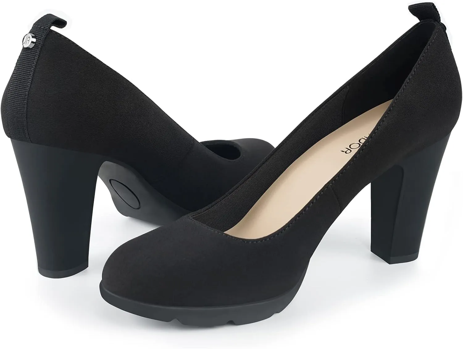 JENN ARDOR Women's Pumps Closed Round Toe Block High Heels 3 inch Leather Pump Shoes