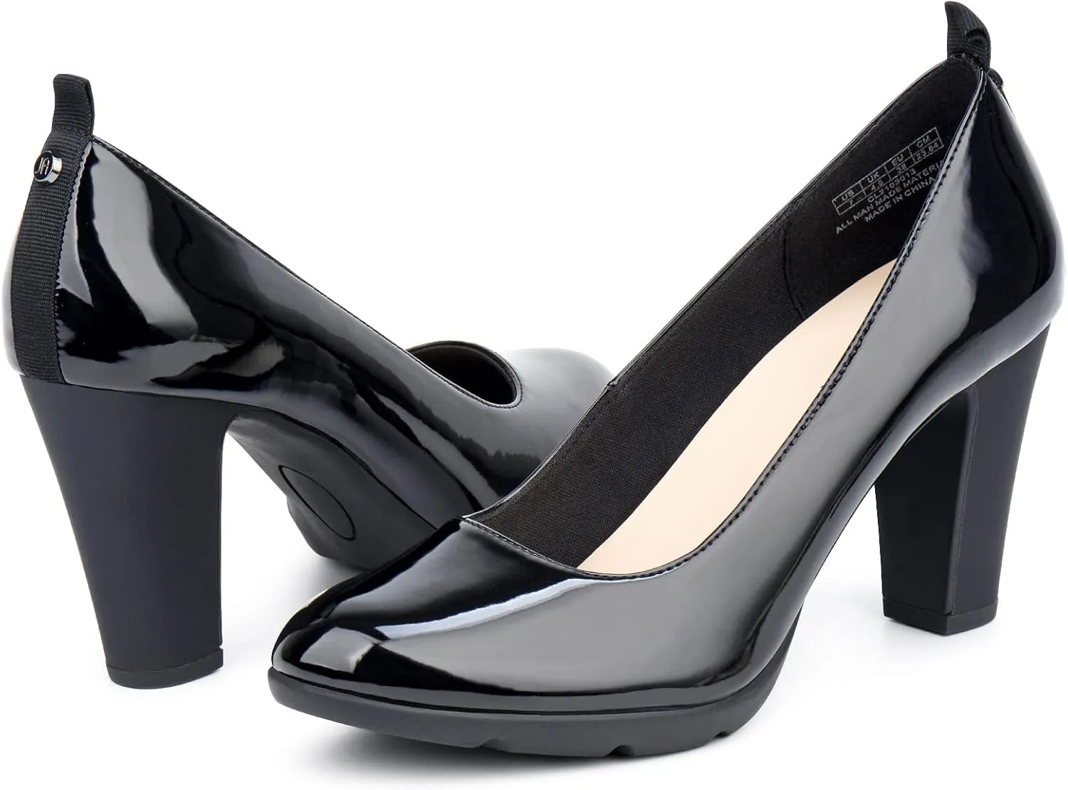 JENN ARDOR Women's Pumps Closed Round Toe Block High Heels 3 inch Leather Pump Shoes