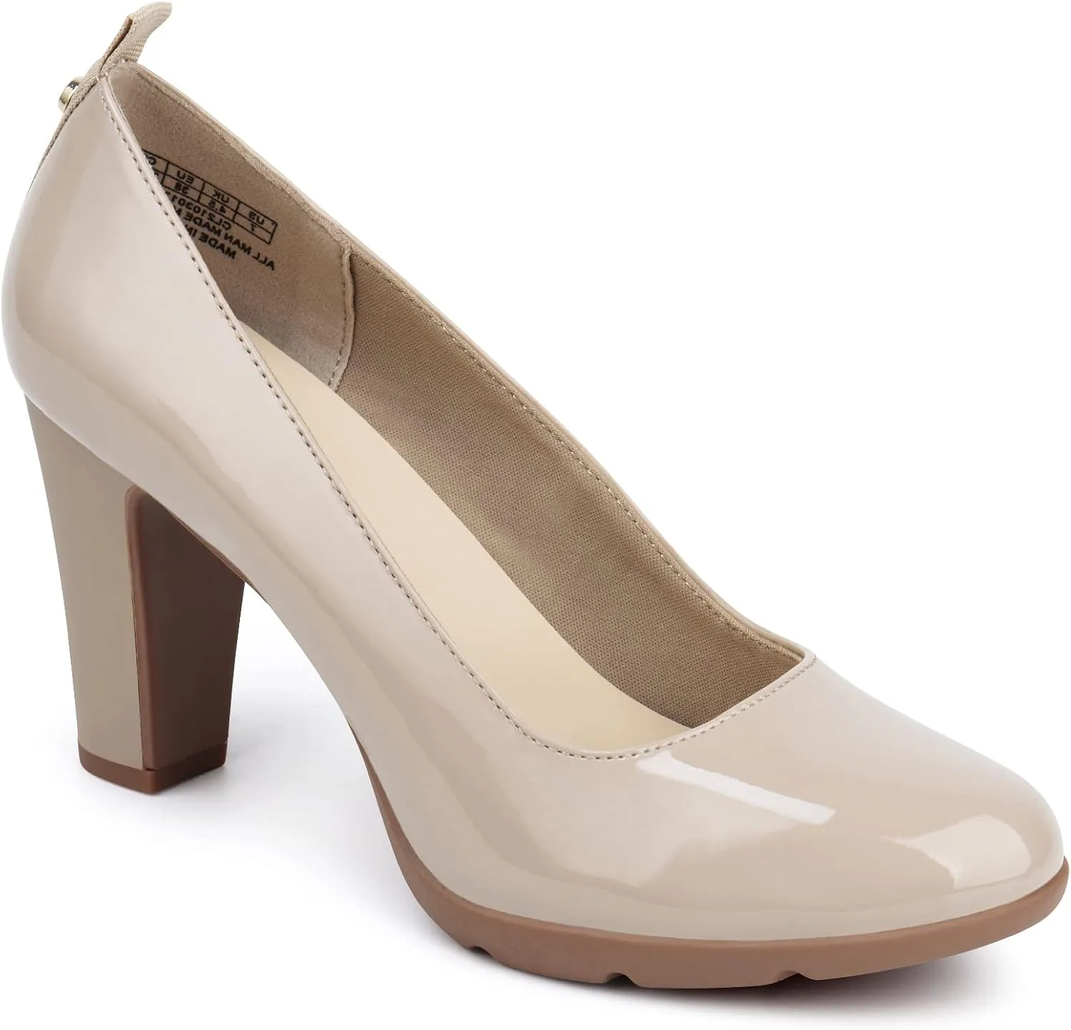 JENN ARDOR Women's Pumps Closed Round Toe Block High Heels 3 inch Leather Pump Shoes