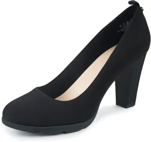 JENN ARDOR Women's Pumps Closed Round Toe Block High Heels 3 inch Leather Pump Shoes
