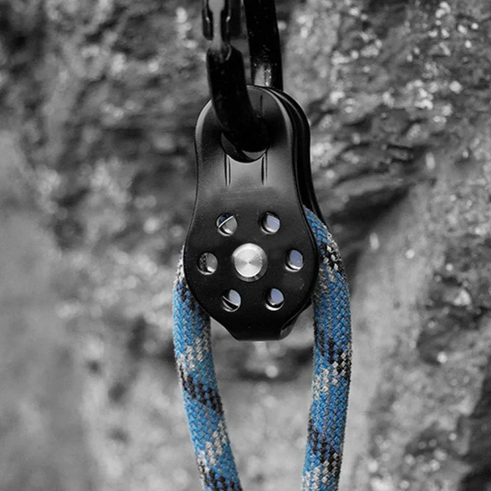 JEOZBM Climbing Pulley, 26KN Climbing Bearing Pulley, Aluminium Alloy Heavy Duty Single Rope Pulley Block for 12mm Rope Climbing