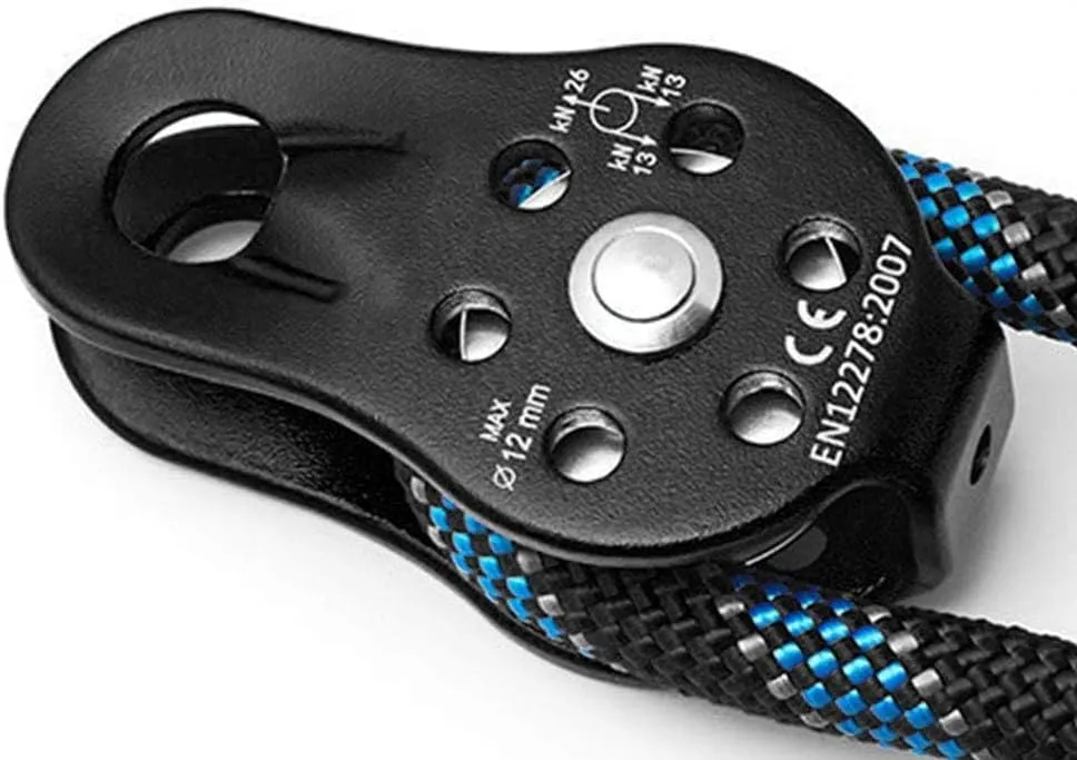 JEOZBM Climbing Pulley, 26KN Climbing Bearing Pulley, Aluminium Alloy Heavy Duty Single Rope Pulley Block for 12mm Rope Climbing