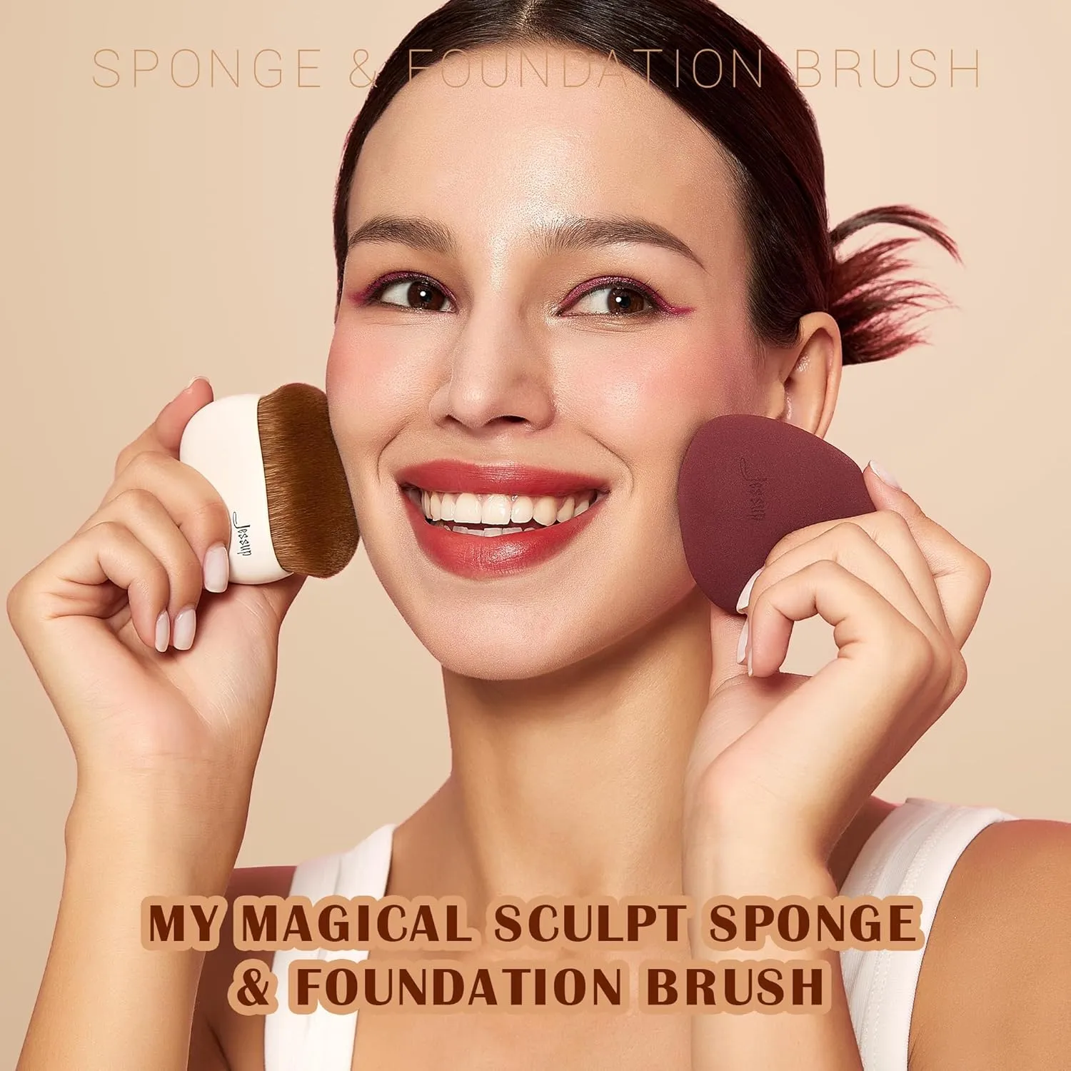 Jessup Makeup Brush Foundation Brush with Makeup Sponge 1pc Kabuki Brush for Liquid, Cream or Flawless Powder Cosmetic Face Boby Brush, T882