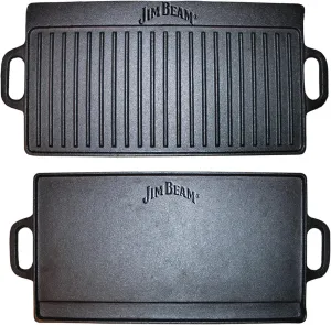 Jim Beam Pre Seasoned Heavy Duty Construction Double Sided Cast Iron Griddle Pan with Superior Heat Retention, 20"x1"x9", Black (JB0168)