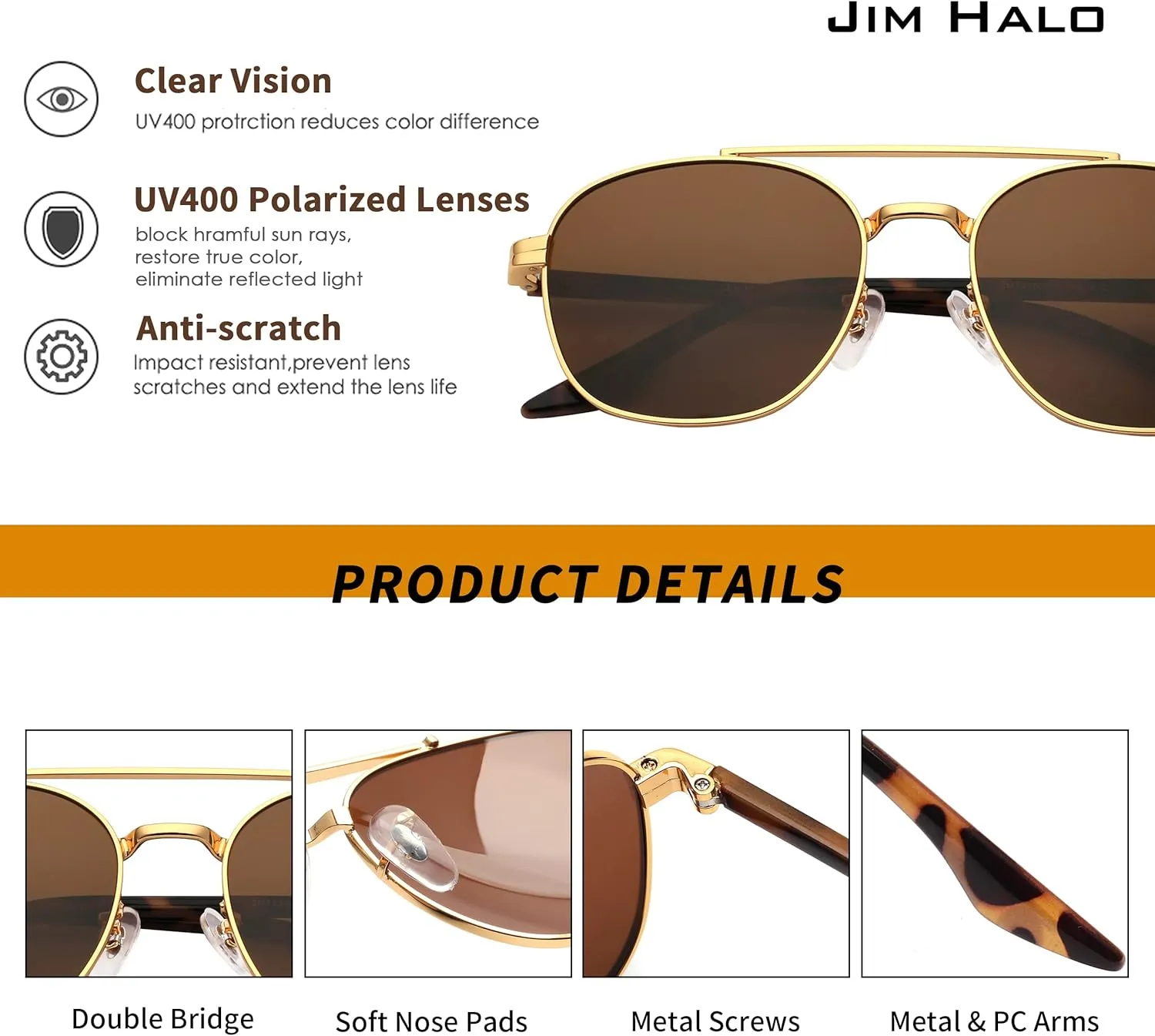 JIM HALO Retro Square Aviator Sunglasses Premium Glass Lens Flat Metal Eyewear Men Women