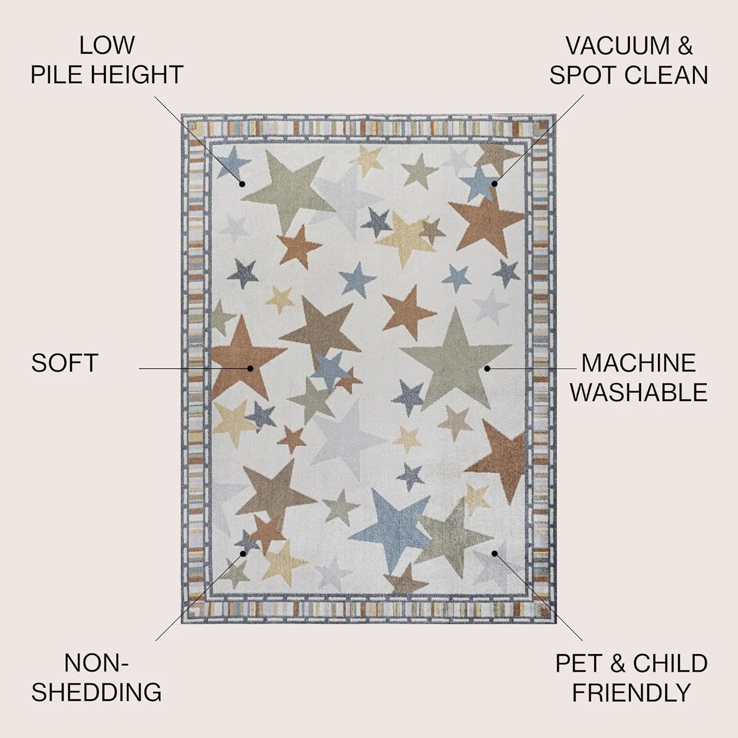 JONATHAN Y KDW100A-3 Star Gazer Geometric Machine-Washable Indoor Area Rug, Border, Kids & Novelty, Classic, Bedroom, Kitchen, Living Room, Easy-Cleaning, Non-Shedding, 3 X 5, Ivory/Blue/Orange