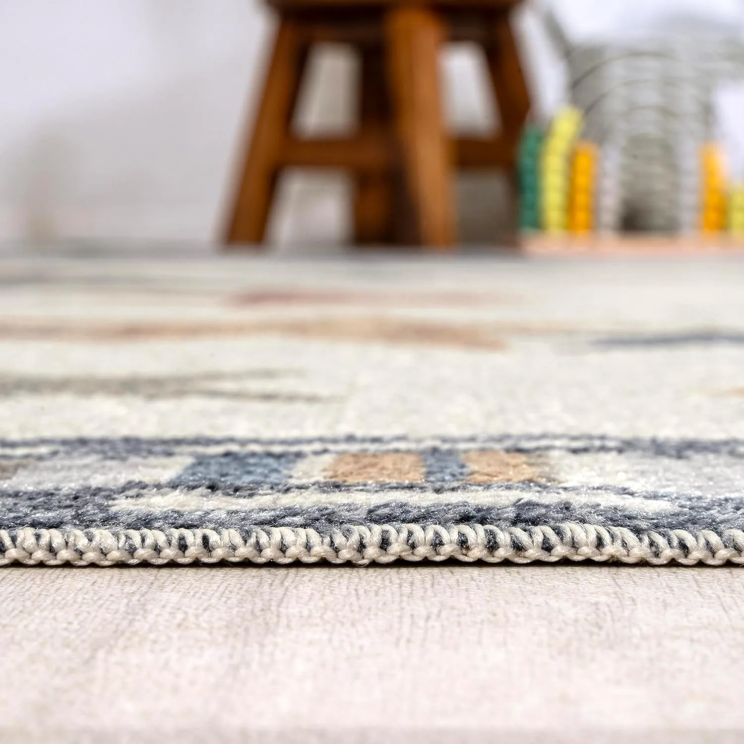JONATHAN Y KDW100A-3 Star Gazer Geometric Machine-Washable Indoor Area Rug, Border, Kids & Novelty, Classic, Bedroom, Kitchen, Living Room, Easy-Cleaning, Non-Shedding, 3 X 5, Ivory/Blue/Orange