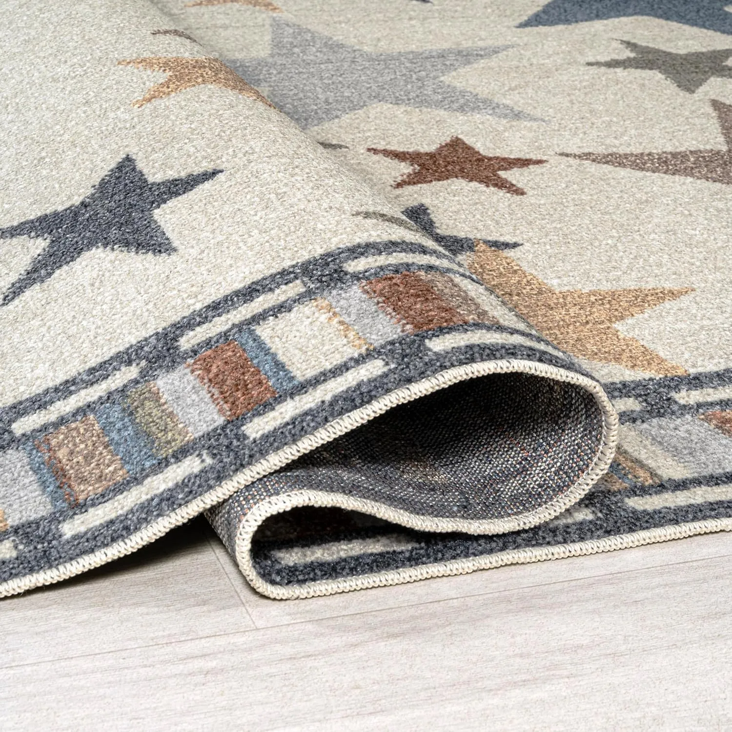 JONATHAN Y KDW100A-3 Star Gazer Geometric Machine-Washable Indoor Area Rug, Border, Kids & Novelty, Classic, Bedroom, Kitchen, Living Room, Easy-Cleaning, Non-Shedding, 3 X 5, Ivory/Blue/Orange