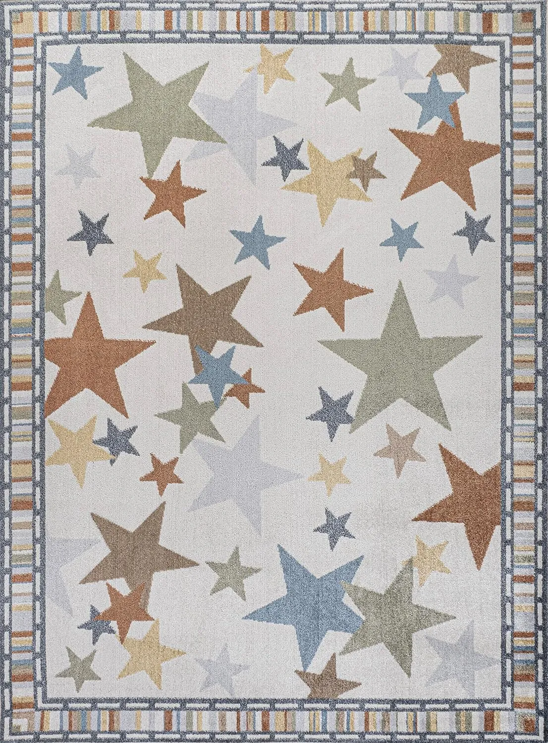 JONATHAN Y KDW100A-3 Star Gazer Geometric Machine-Washable Indoor Area Rug, Border, Kids & Novelty, Classic, Bedroom, Kitchen, Living Room, Easy-Cleaning, Non-Shedding, 3 X 5, Ivory/Blue/Orange