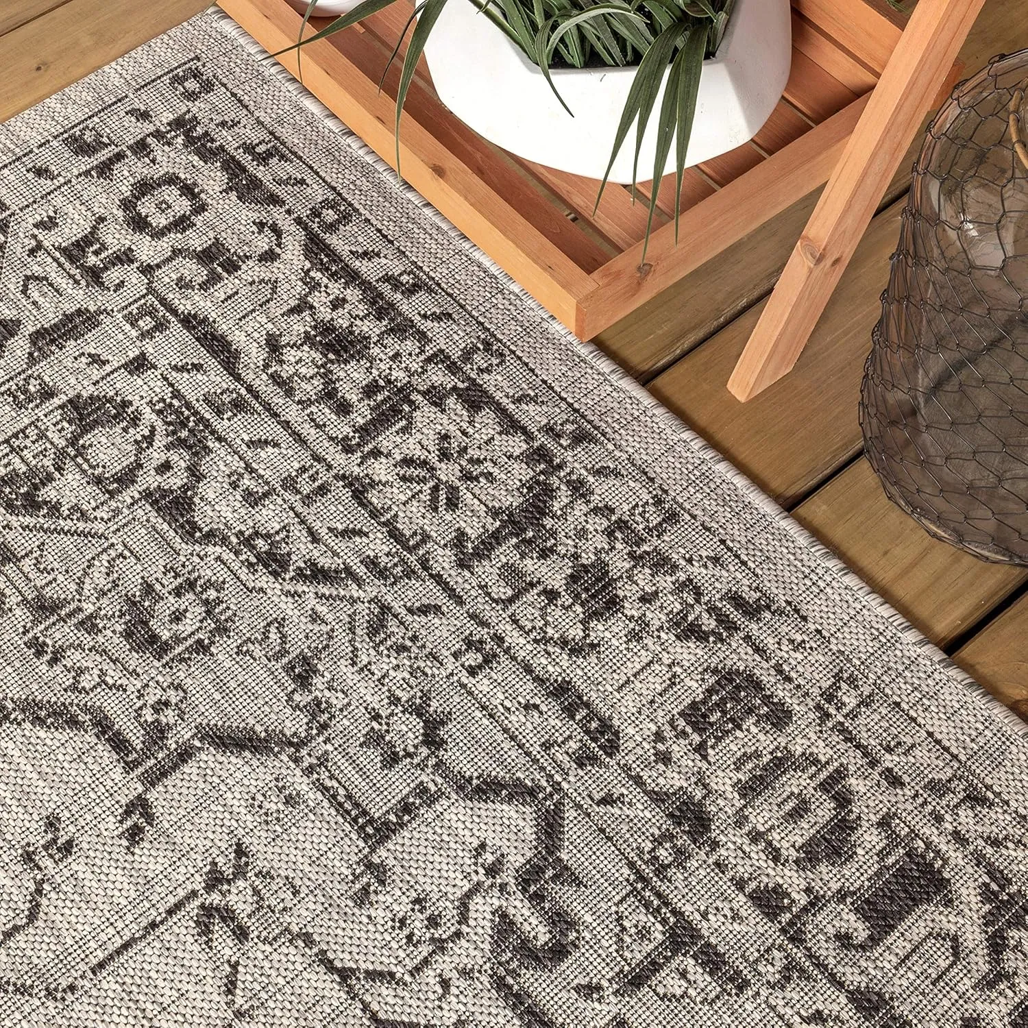 JONATHAN Y SMB102D-28 Rozetta Boho Medallion Textured Weave Indoor Outdoor Runner Rug Coastal Bohemian Rustic Glam Easy -Cleaning Bedroom Kitchen Backyard Patio Non Shedding, 2 X 8, Gray/Black