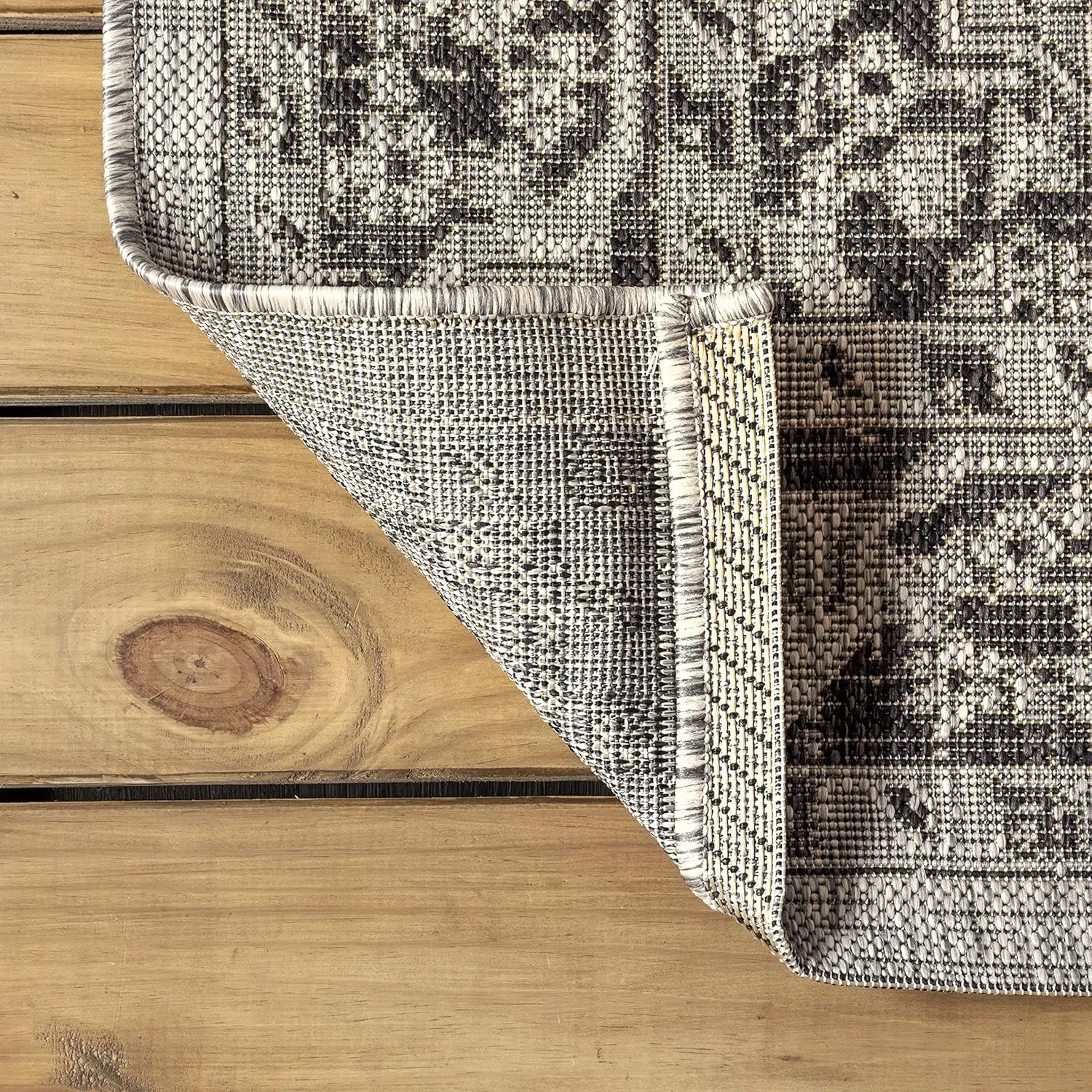 JONATHAN Y SMB102D-28 Rozetta Boho Medallion Textured Weave Indoor Outdoor Runner Rug Coastal Bohemian Rustic Glam Easy -Cleaning Bedroom Kitchen Backyard Patio Non Shedding, 2 X 8, Gray/Black