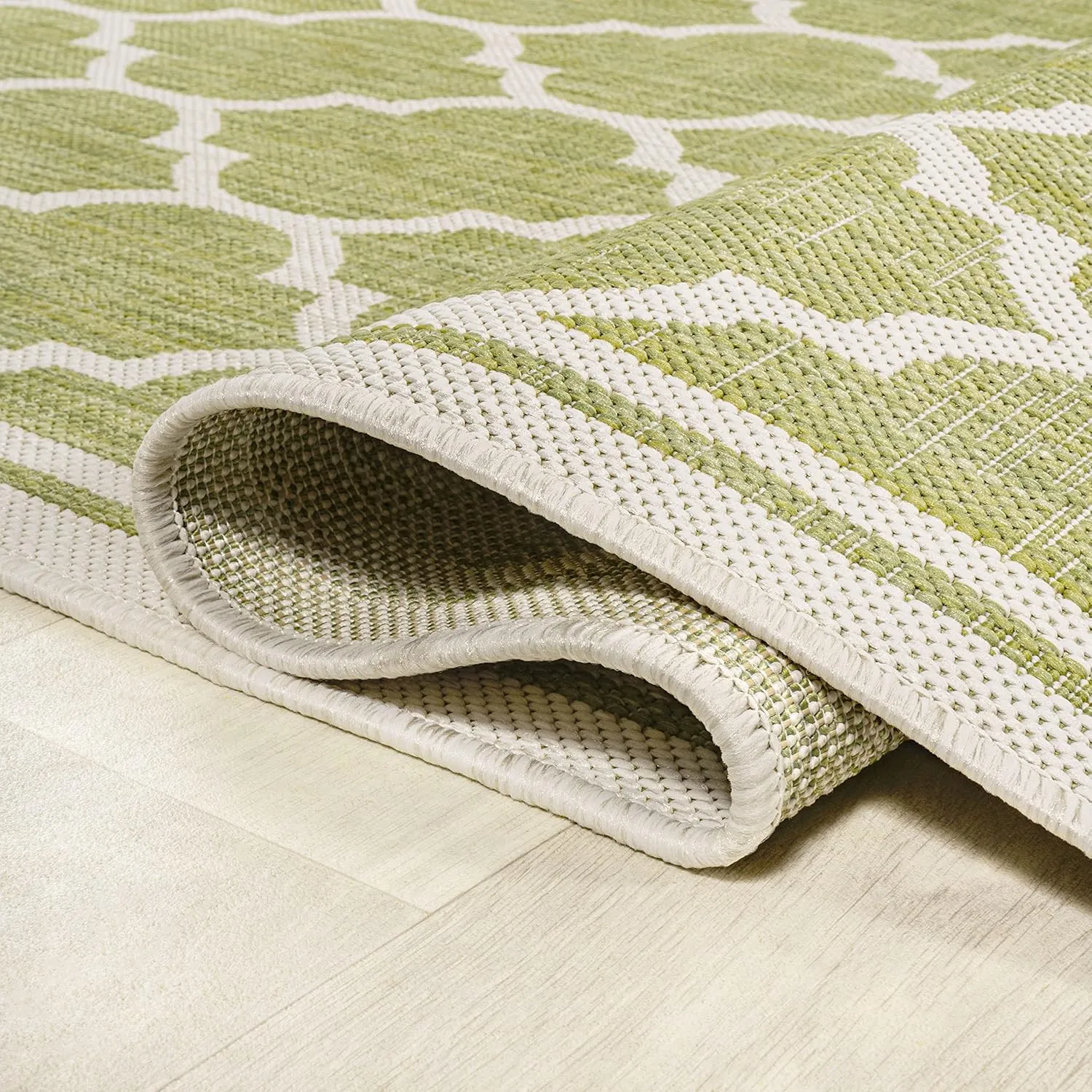 JONATHAN Y SMB109G-28 Trebol Moroccan Trellis Textured Weave Indoor Outdoor Runner Rug, Modern, Coastal, Casual Easy-Cleaning,Bedroom,Kitchen,Backyard,Patio,Non Shedding, Green/Cream, 2 X 8