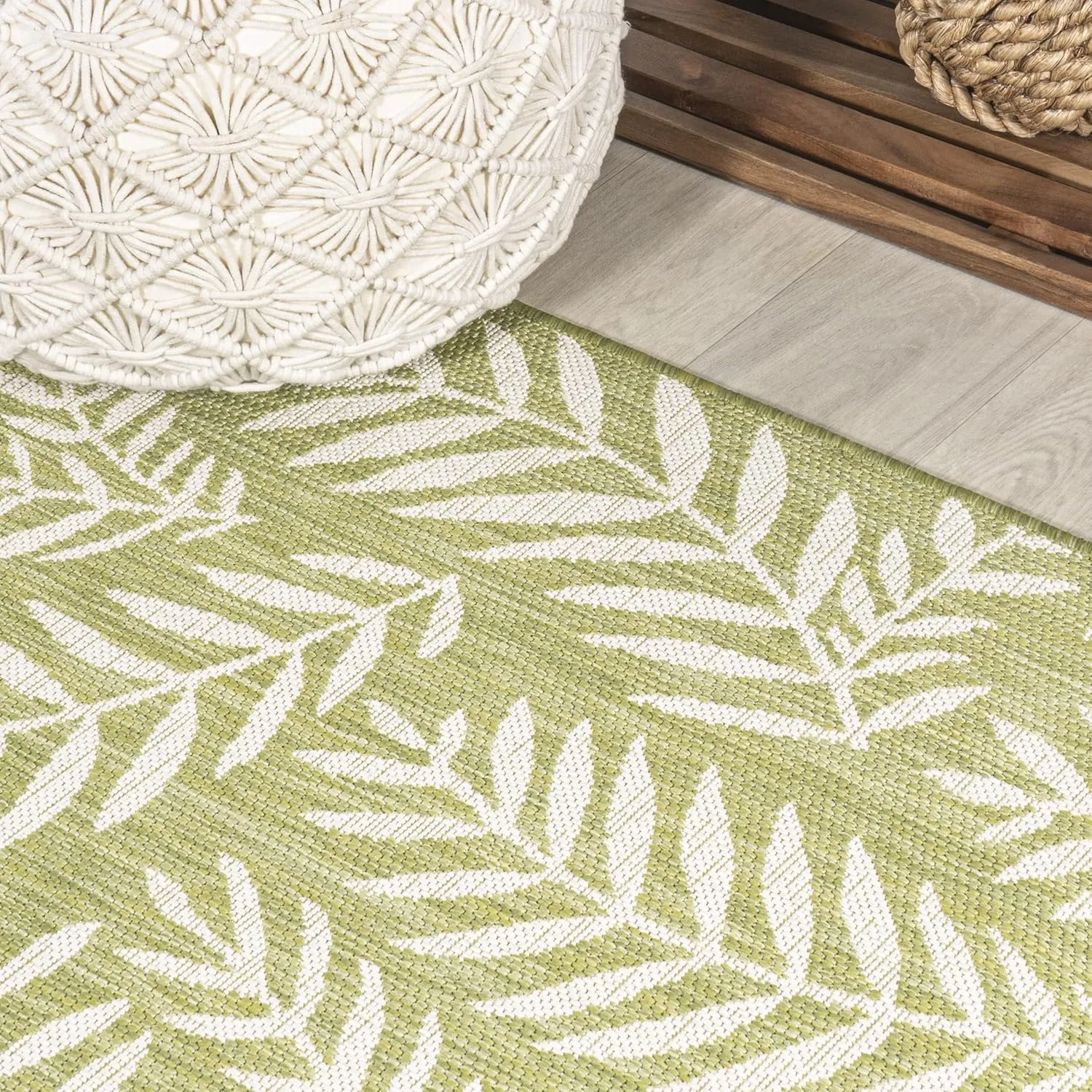 JONATHAN Y SMB119D-210 Nevis Palm Frond Indoor Outdoor Runner Rug, Coastal Casual Country Easy Cleaning,Bedroom,Kitchen,Backyard,Patio,Non Shedding 2 X 10, Green/Cream