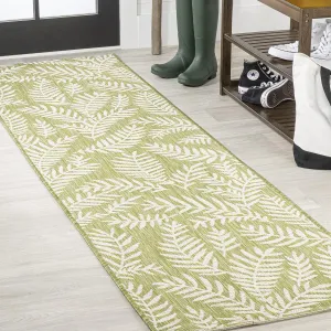 JONATHAN Y SMB119D-210 Nevis Palm Frond Indoor Outdoor Runner Rug, Coastal Casual Country Easy Cleaning,Bedroom,Kitchen,Backyard,Patio,Non Shedding 2 X 10, Green/Cream