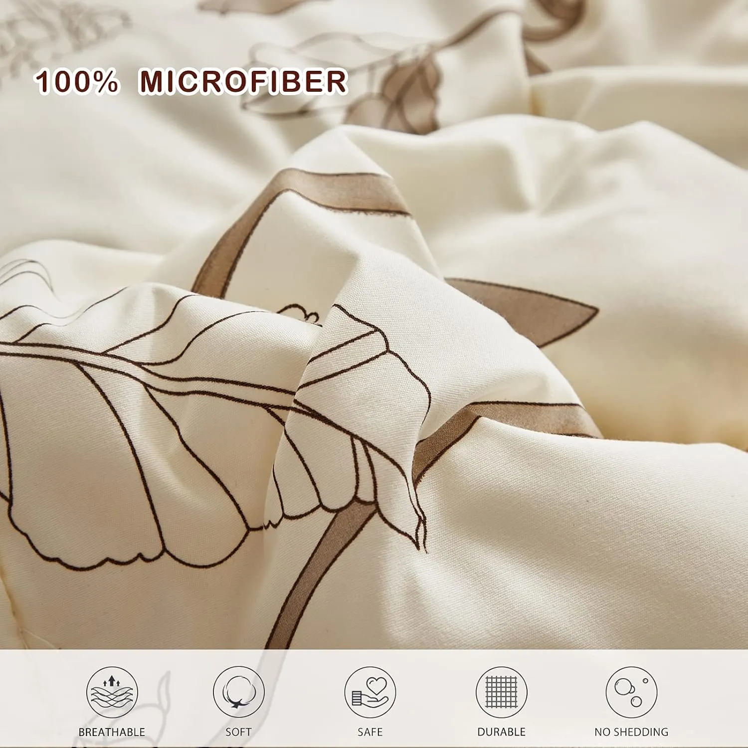 Joyreap 7 Piece Bed in a Bag Queen, Elegant Flower Botanical Smooth Soft Microfiber Floral Comforter Set for All Season (1 Comforter, 2 Pillow Shams, 1 Flat Sheet, 1 Fitted Sheet, 2 Pillowcases)