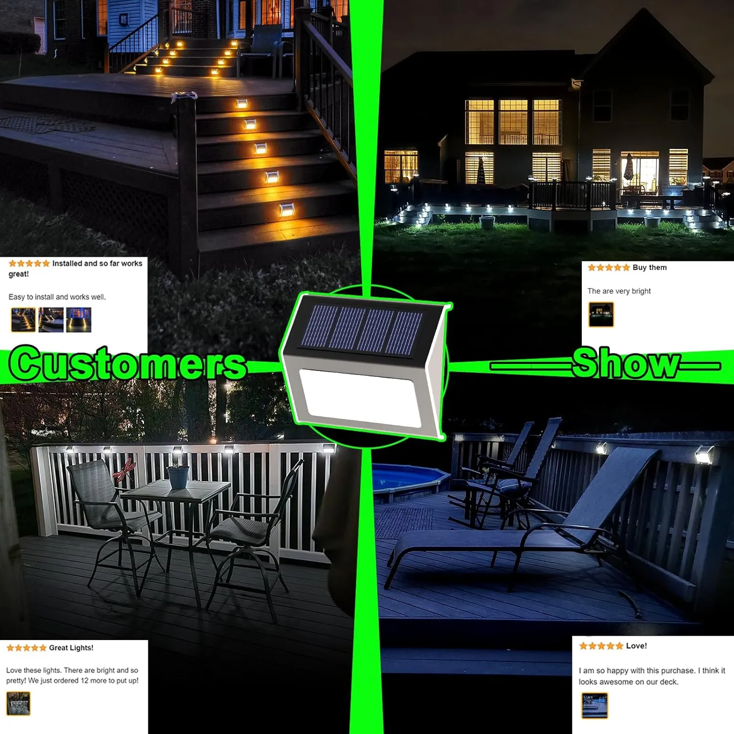 JSOT Outdoor Solar Lights - Solar Powered Deck Lights Waterproof Light for Fence Post Light Outside for Backyard Patio Stair Wall Lighting, 3LED Cool Light 6 Pack
