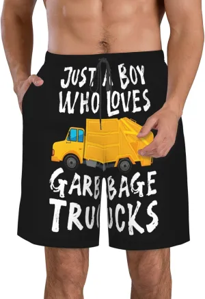 Just A Boy Who Loves Garbage Trucks Swim Trunks Quick Dry Summer Beach Shorts